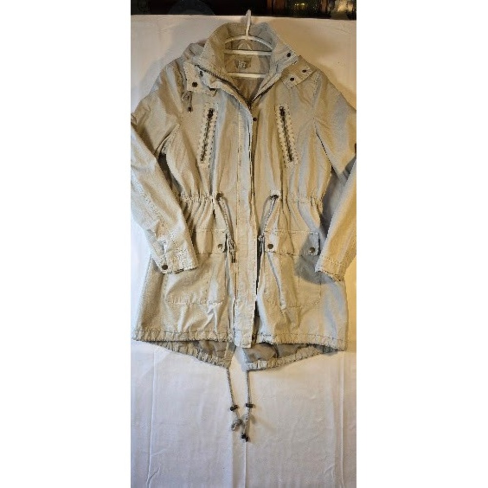 GH Bass Womens Khaki Beige Utility Anorak Hooded Jacket Fishtail Hem L